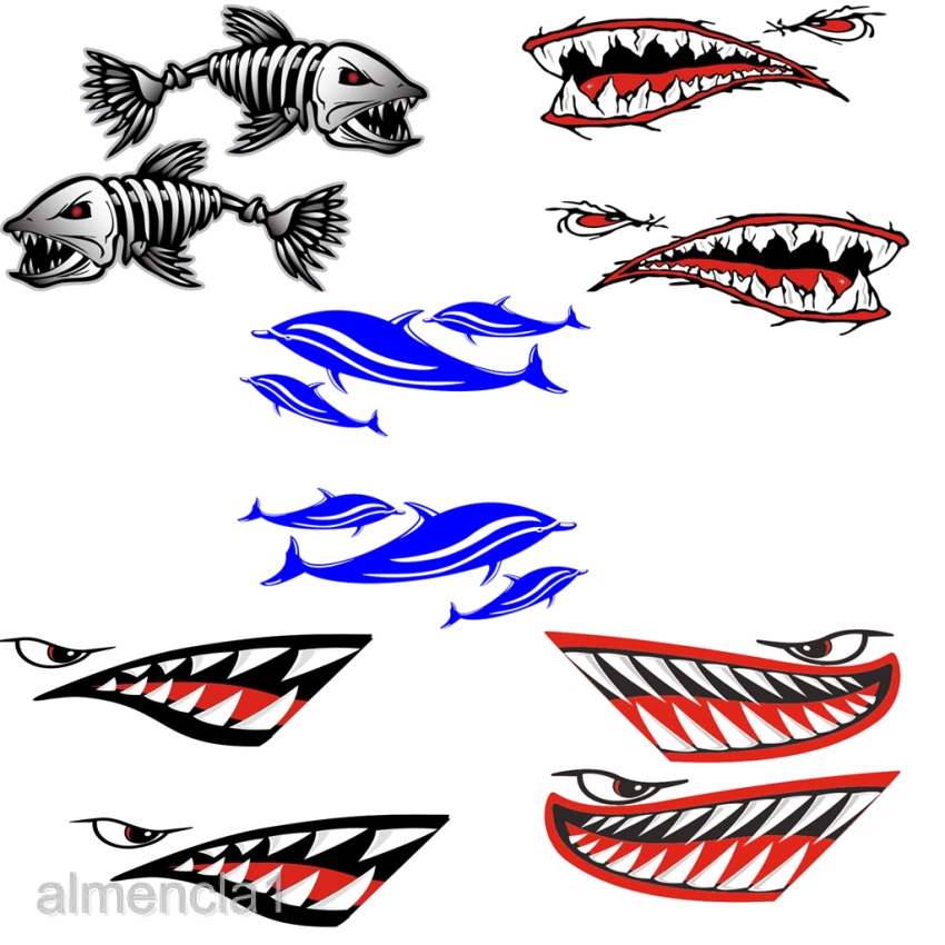 2 Pieces Cool Shark Teeth Mouth Vinyl Decals Stickers for Kayaks