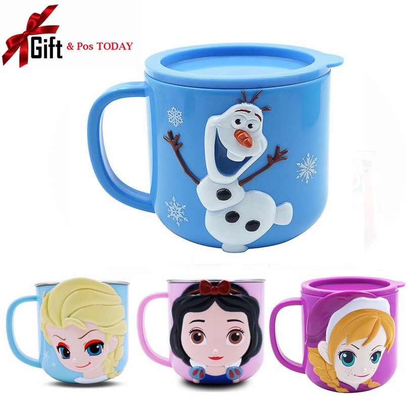 Disney Cups Princess Frozen Elsa Anna Milk Cup 3D Cartoon Mickey Minnie  Stainless Steel Cup Kids Cup Princess Mug Halloween Gift