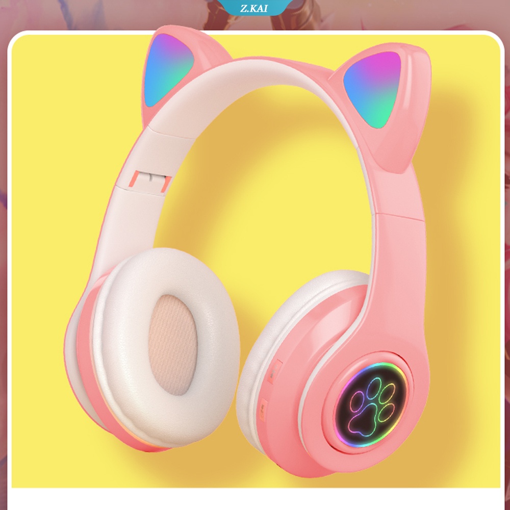 Breathing Light Cat Ears Headphones B39 Stereo Foldable Gamer Headset With Mic Bluetooth 7904