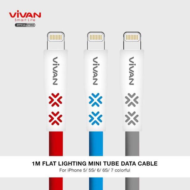 Vivan Kabel CTL100 1M Flat Lightning Mini Tube Kabel Data Cable for ...