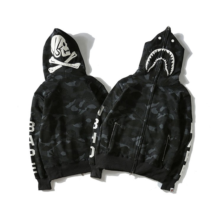 Bape black cheap white shark hoodie