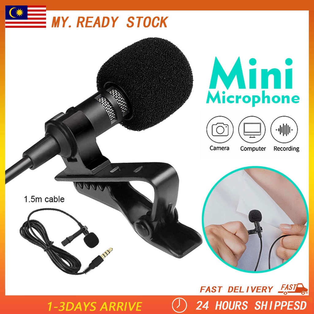 Portable Mini Microphone Condenser 3.5mm Hands-free Clip-on Lapel ...