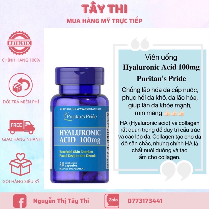 Puritan's Pride Hyaluronic Acid 100mg 30 capsules Shopee Malaysia