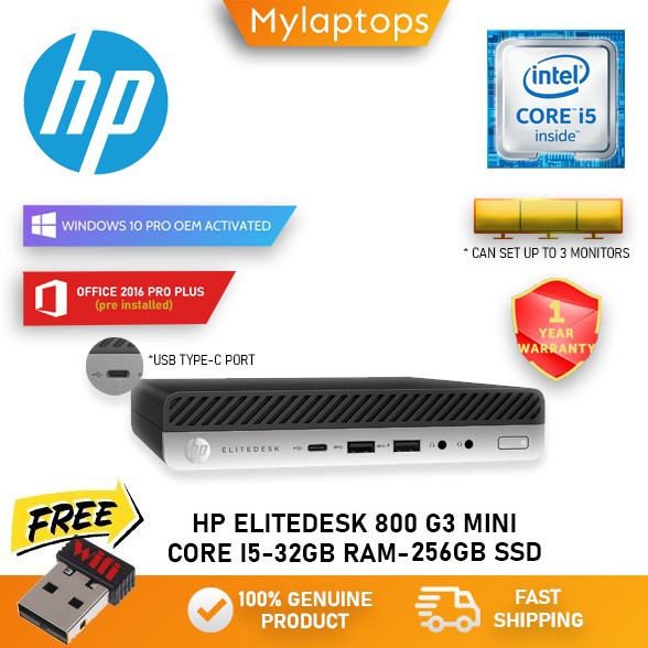 HP ELITEDESK 800 G3 MINI PC [INTEL CORE i5 / 32GB DDR4 RAM / 256GB NVMe ...