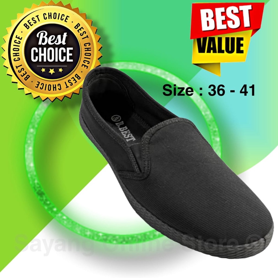 B Best Slip On Women Black Shoes Kasut Kerja Hitam Sarung Size 36 41