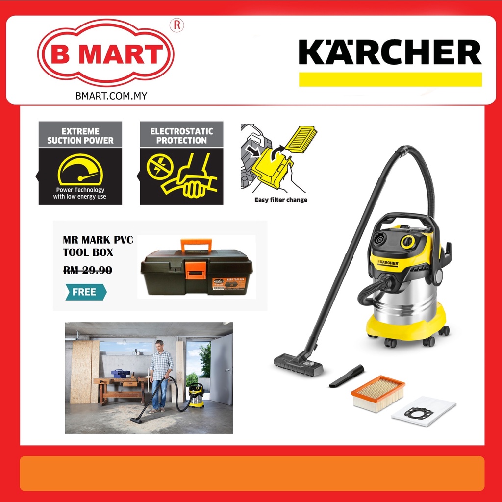 Karcher WD 5 Premium Wet & Dry Vacuum Cleaner 1000W 25Lt WD5 Shopee