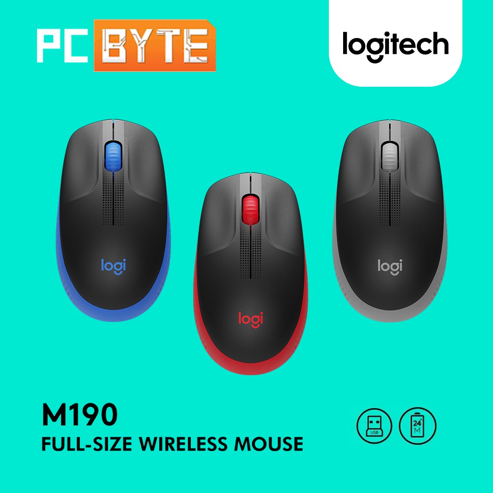 Logitech M190 Full-Size Wireless Mouse - Charcoal/Blue/Red