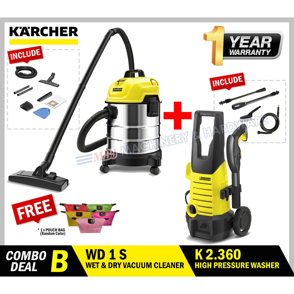 COMBO KARCHER WD1S WET & DRY VACUUM CLEANER + K2.360 WATER JET Shopee