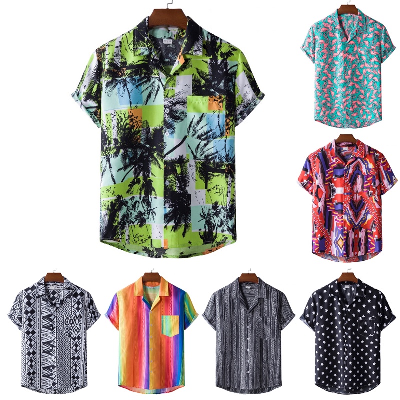 7 Colors Men's Hawaii Beach Shirts Mens Summer Casual Short Sleeve ...