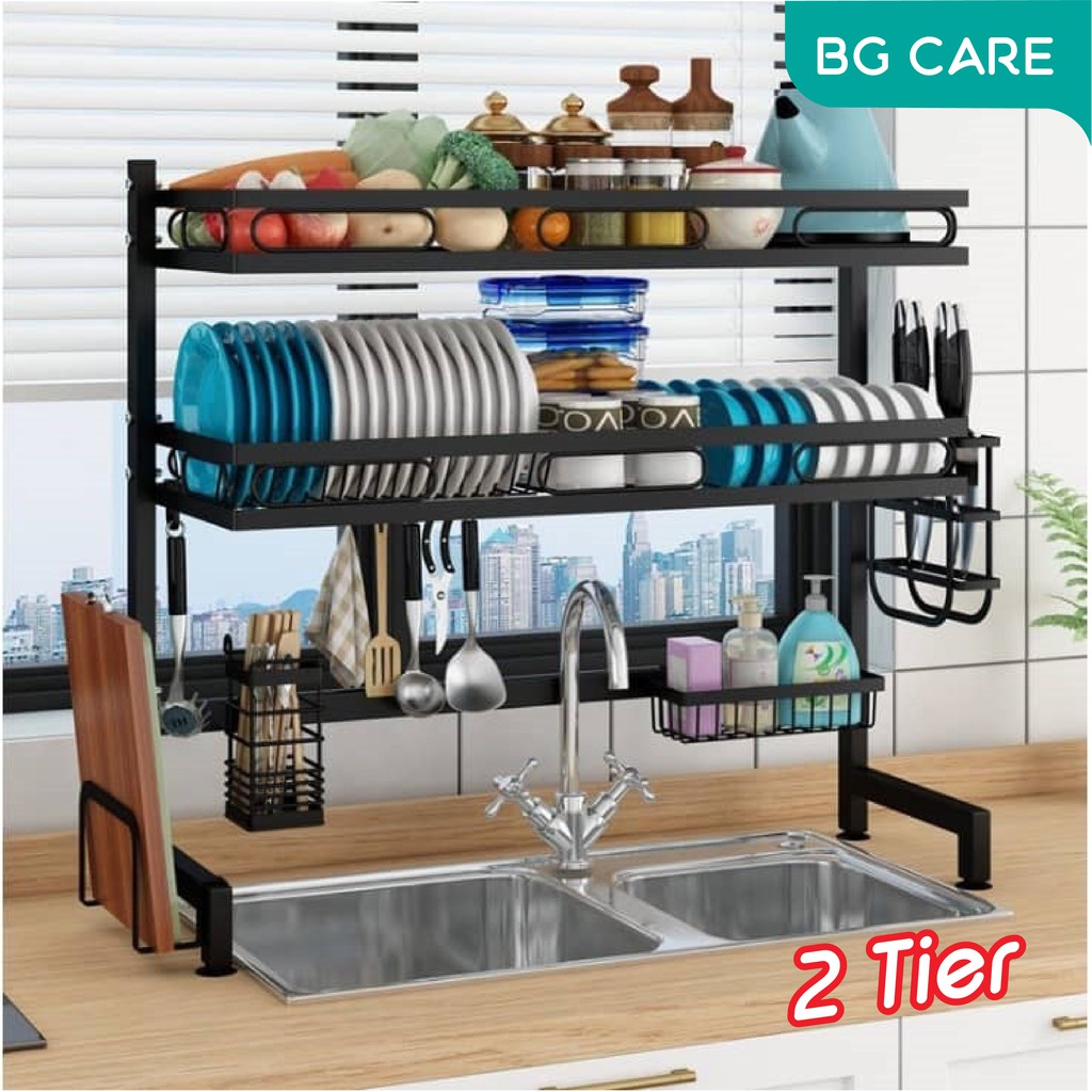 Bg Sink Dish Rack Stainless Steel Kitchen Rack Rak Pinggan Rak Dapur Dish Washer Drainer Pinggan 0422