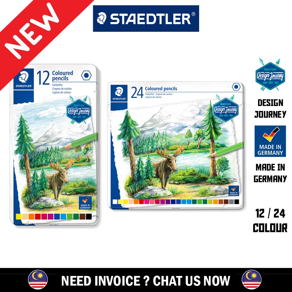 Staedtler Matite Colorate Fusto Triangolare - Set 24 Colori In Lattina Di Metallo, Mine Resistenti, Ergonomico 1278 M24
