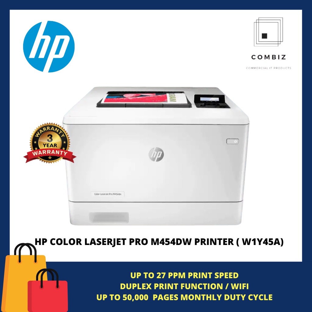 Hp Color Laserjet Pro M454dw Printer Up To 27ppm Print Speed Duplex Wifi W1y45a Shopee 6109