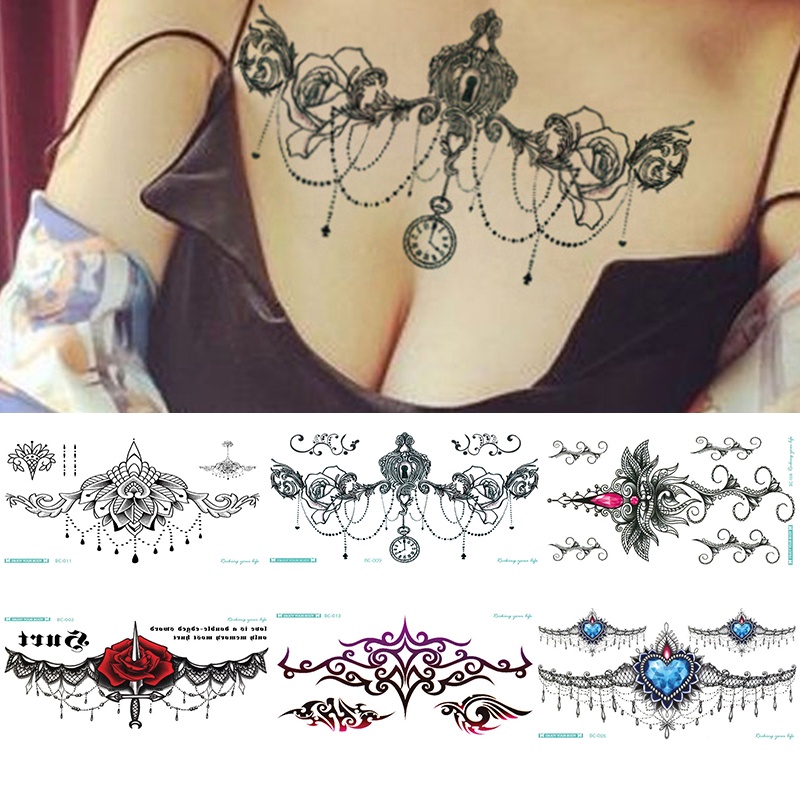 Wholesales Lace Chest Waterproof Temporary Tattoo Sticker Jewelry