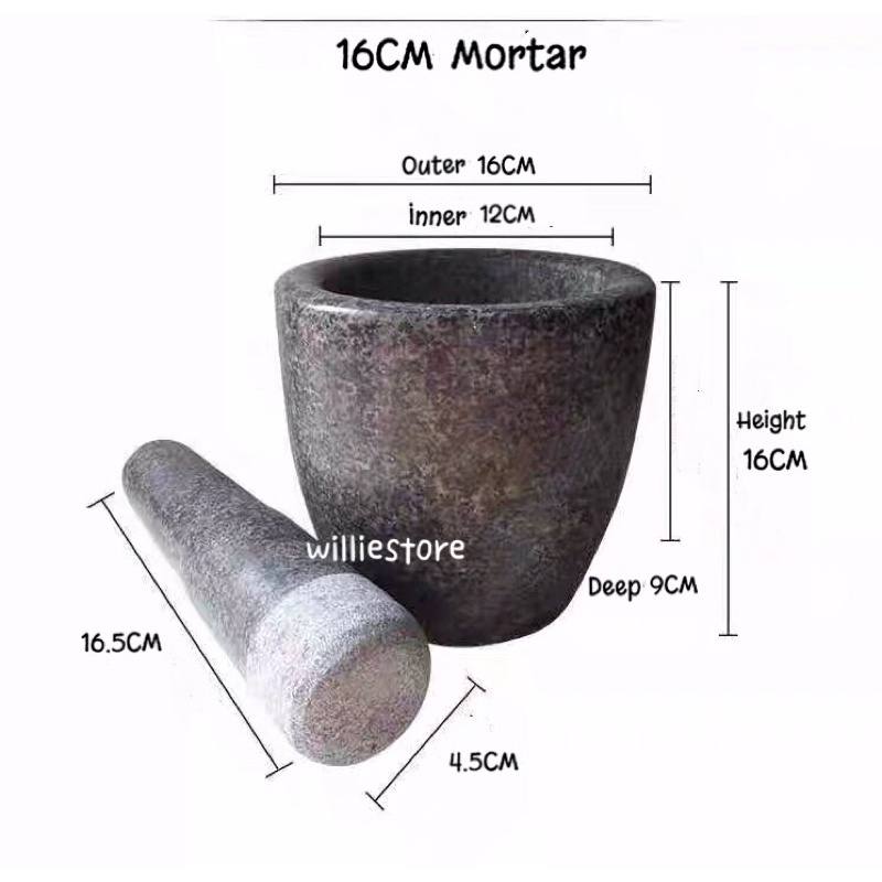 Japanese Style Black Stone Mortar Solid Granite Stone Pounder Mortar and Pestle Set/Lesung Batu