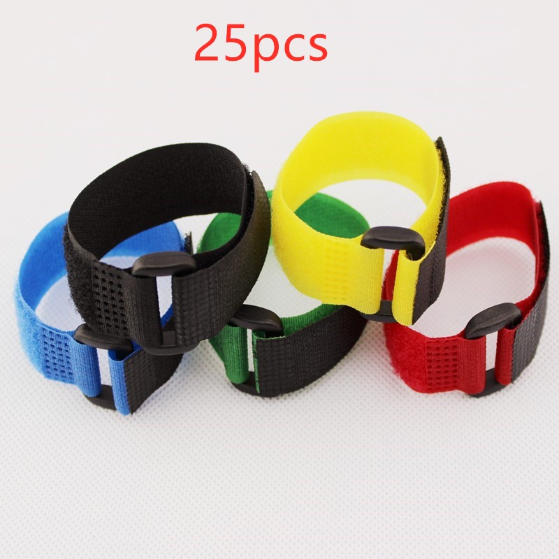 25pcs Nylon Reverse Buckle Magic Hook & Loop Fastener Cable Ties Strap  Sticky Straps