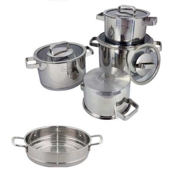 304 Stainless Steel Pot Set With 3Bottom Induction Hob And Fivestar