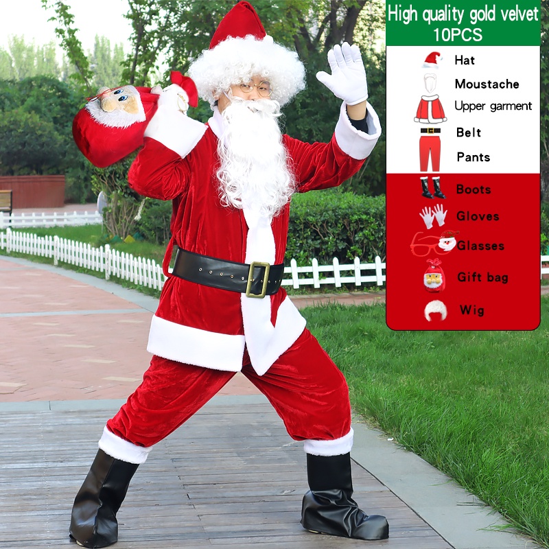 Adult Men Gold Deluxe Velvet Christmas Party Santa Claus Cosplay Premium Suit