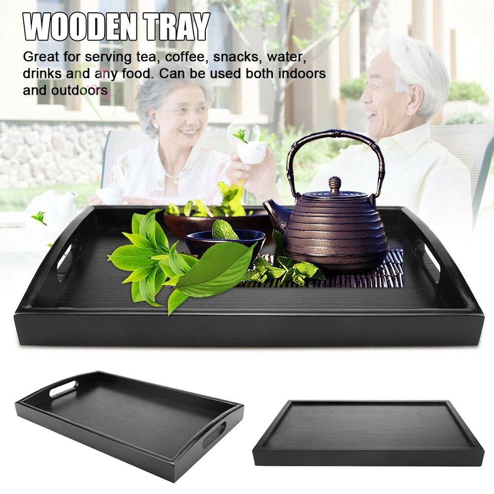 LE large black wooden rectangular food tray, easy to grip and not hot ...