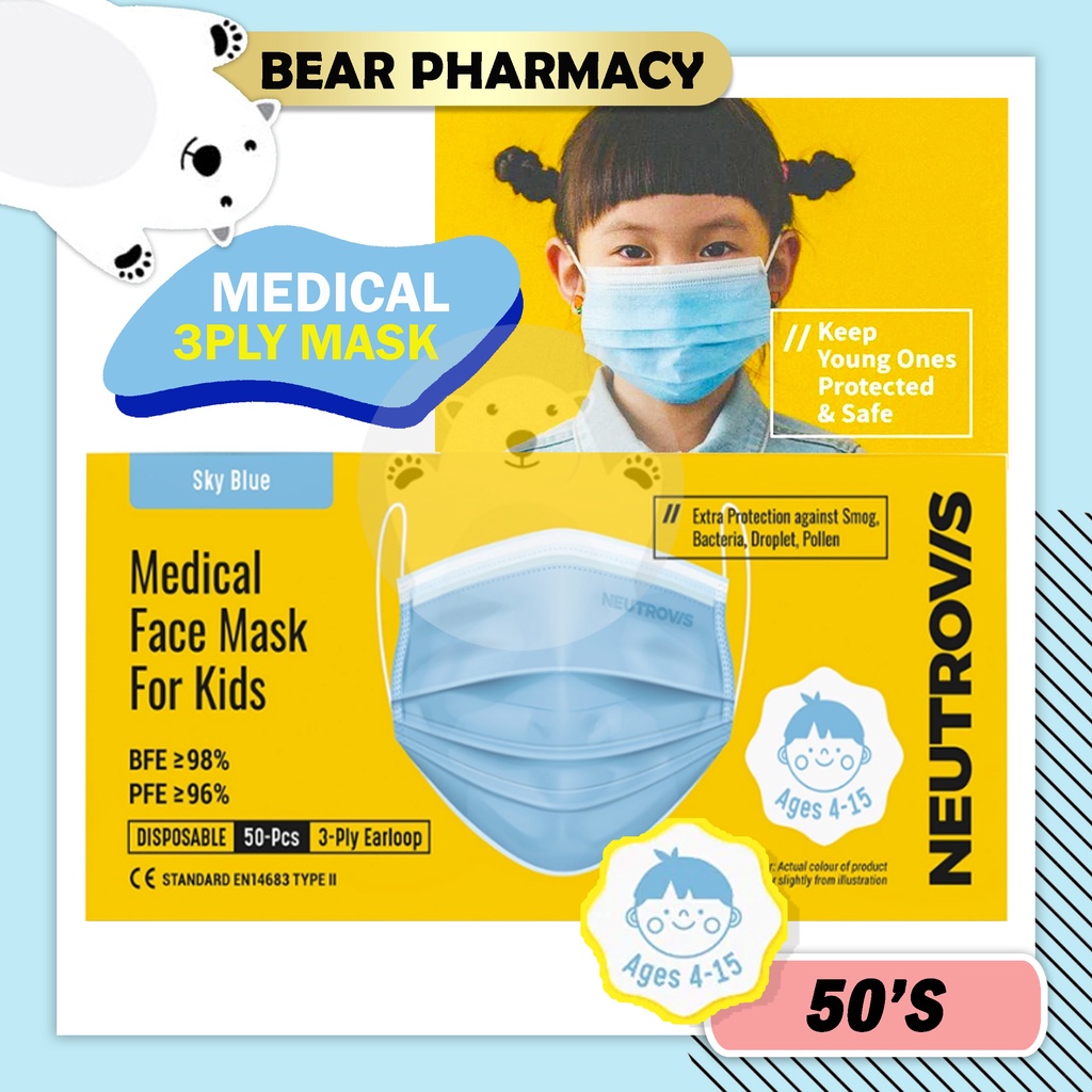 NEUTROVIS Basic Kids 3 PLY Medical Face Mask 50's [Sky Blue] Earloop