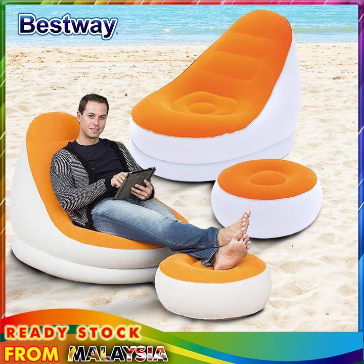 Bestway 75053 Single Sofa Inflatable Relaxing Air Chair + Foot Rest ...
