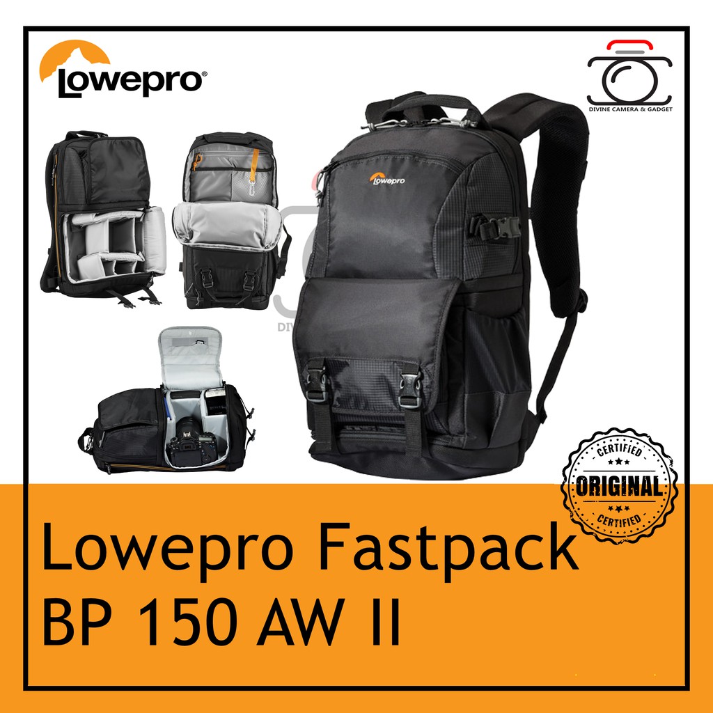 Lowepro - Fastpack BP 150 AW II Camera Backpack - Black Includes Rain Cover