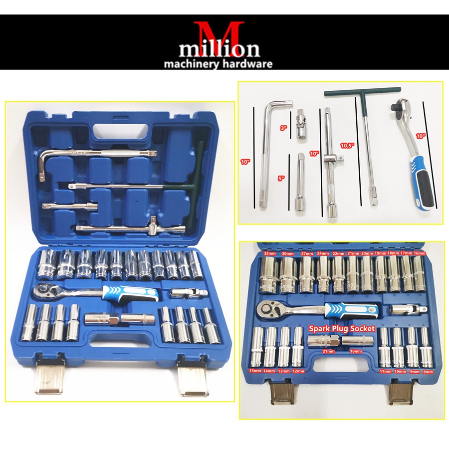 millionhardware - 28pcs 1/2inch 1/2'' Socket Wrench Set Ratchet Spanner ...