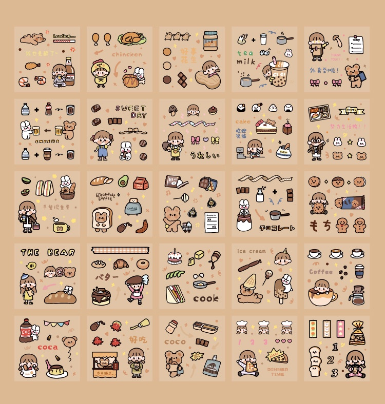 PINEDOT 200 Pieces Cute Ruan Ruan Cafe Waterproof Stickers Set Box ...
