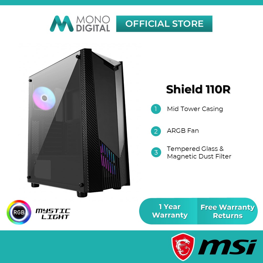 MSI MAG SHIELD 110R/110A RGB Mid Tower ATX Gaming CPU Desktop Casing ...