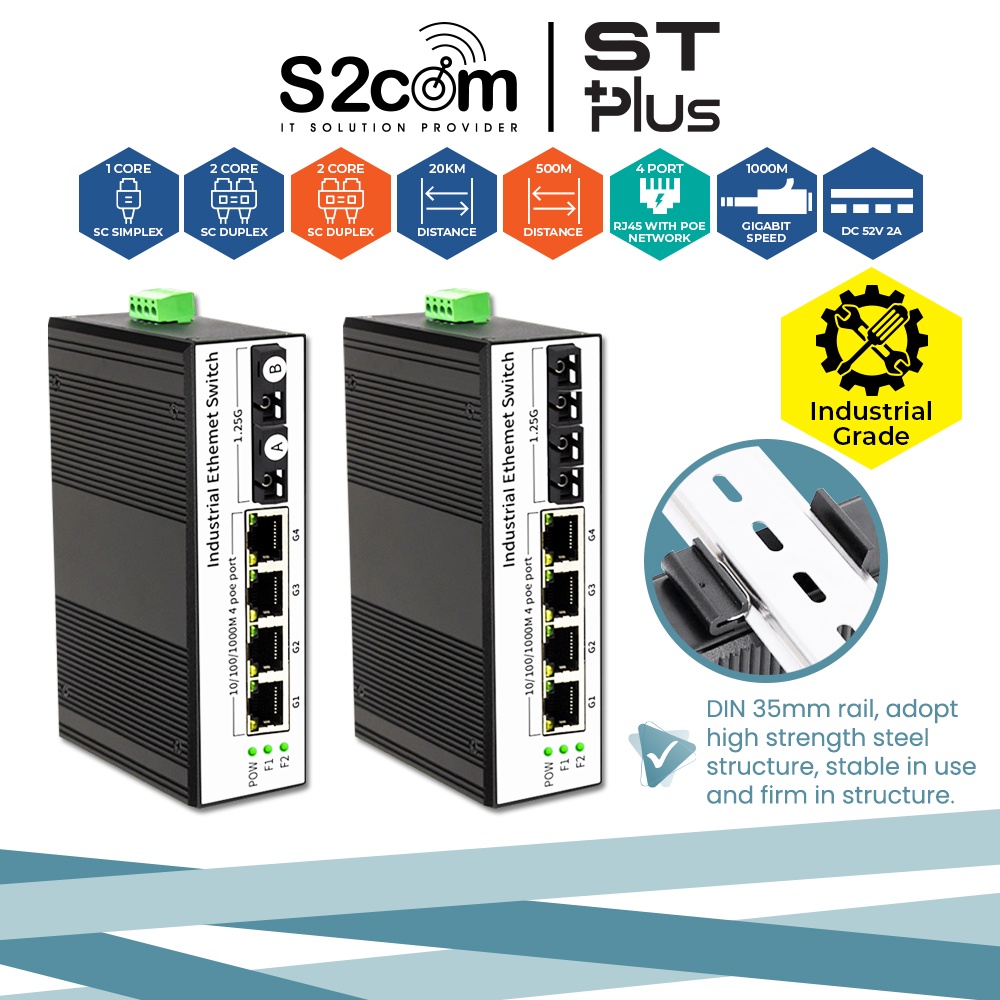 2 Port Fiber Switch Singlemode Multimode + 4 Port POE Gigabit ...