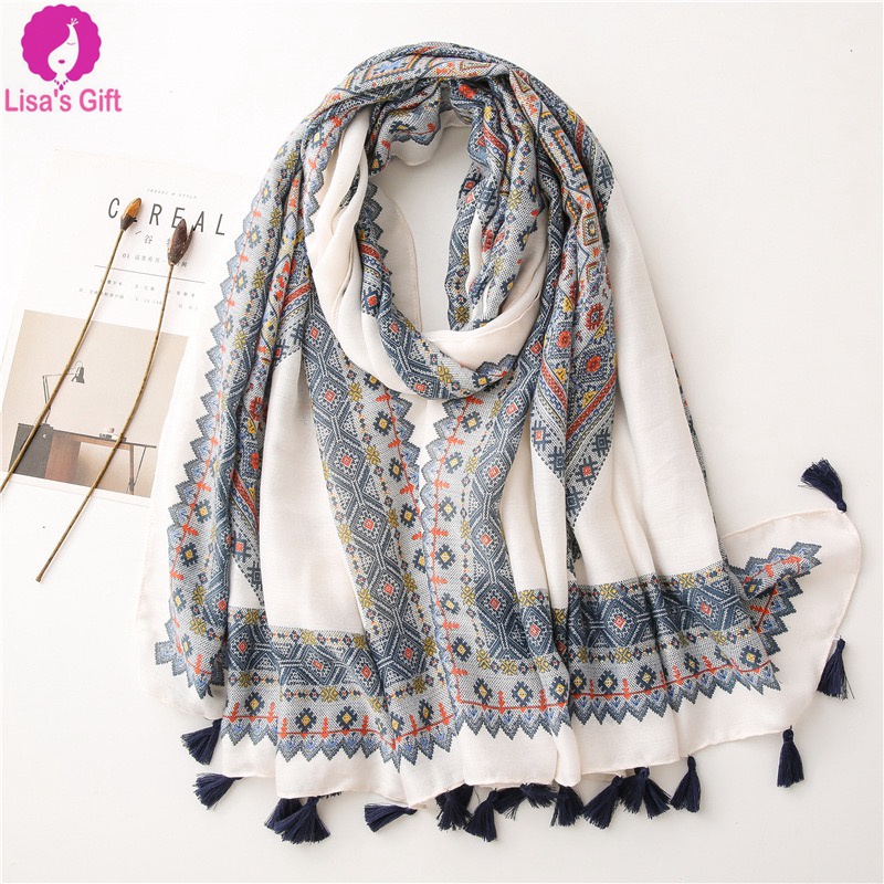 Women cotton shawl retro ethnic pattern printed wideshawl muslim ...