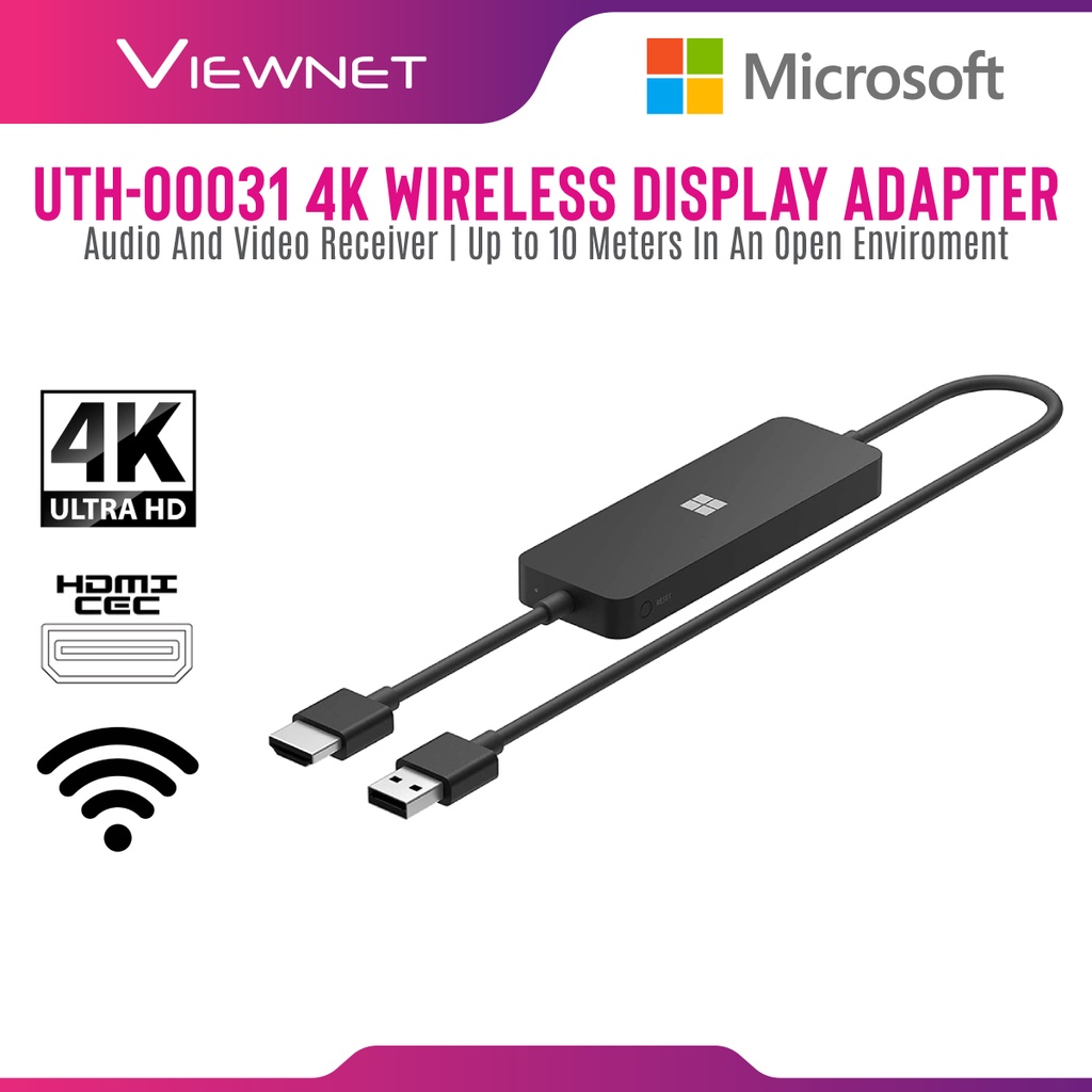 Microsoft UTH00031 4K Wireless Display Adapter Display Wirelessly , HDMICEC Support , RF