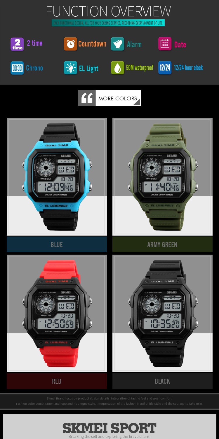 SKMEI 1299 Top Luxury Men LED Fashion Sports Digital Watch Jam
