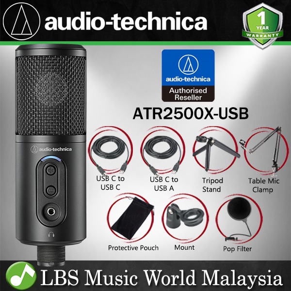 Audio Technica ATR2500X-USB Cardioid Condenser USB Microphone Complete ...