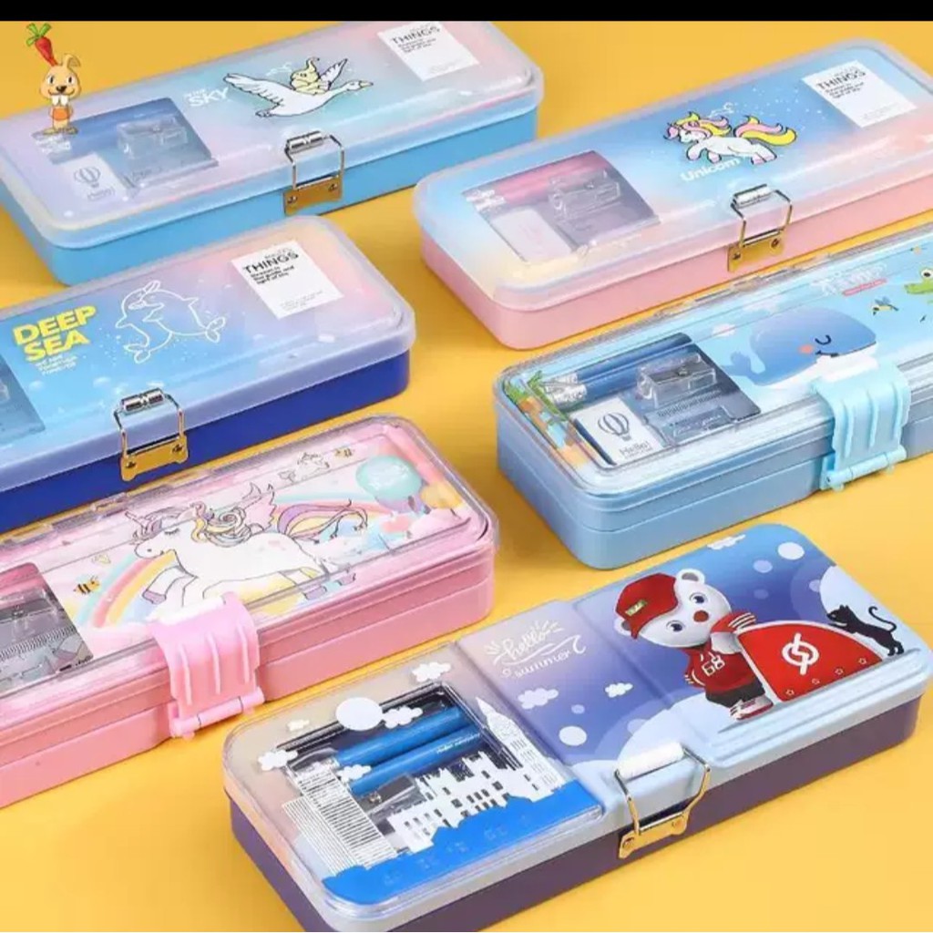 HIGH QUALITY 2 COMPARTMENT PEN BOX (FREE 2 PENCIL, 1 RULER, 1 ERASER, 1 ...