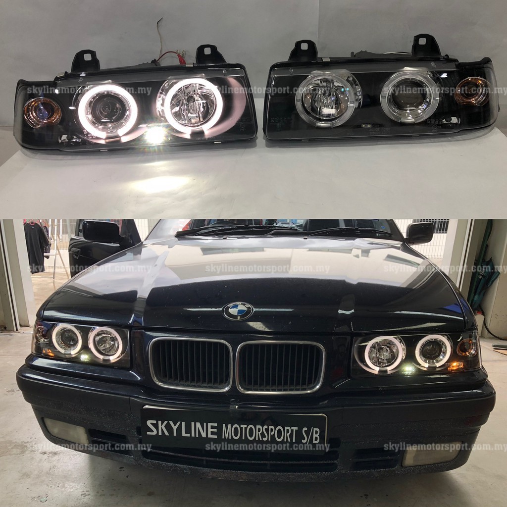BMW E36 Head Lamp Light 4Door Projector Led Ring Black 100% Taiwan 1992 ...