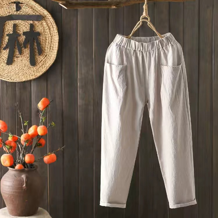 Ready Stock 100% Cotton Women Loose Causal Straight Pants Long Trousers ...