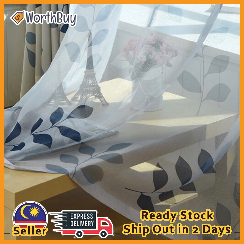 [1PC | Hook Type] Worthbuy Floral Design Window Blackout/Sheer Curtain ...