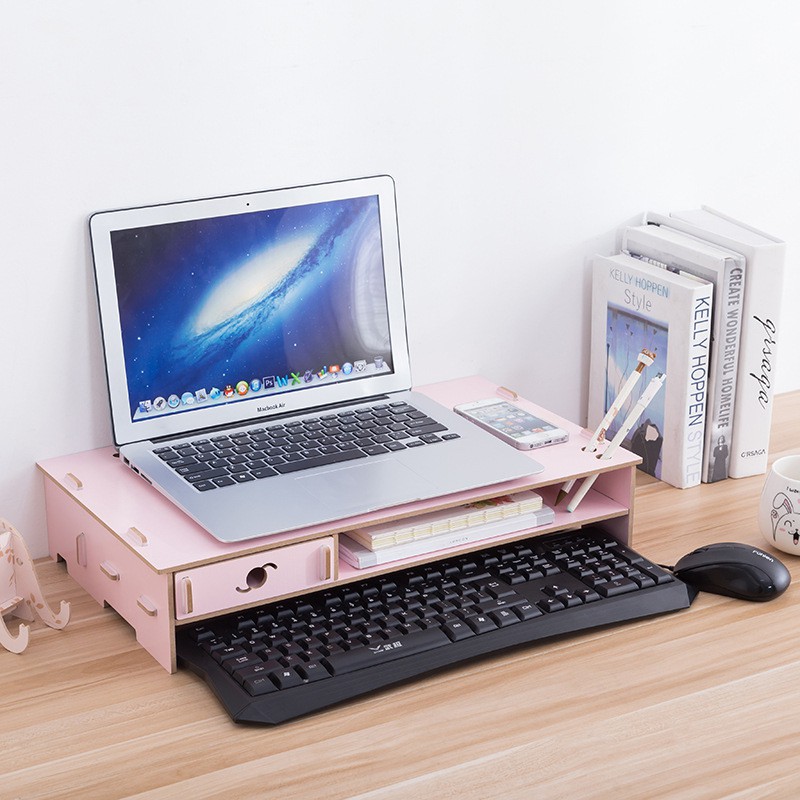 DIY MEJA KOMPUTER Papan Kekunci Wooden Office Rack Desktop Desk ...