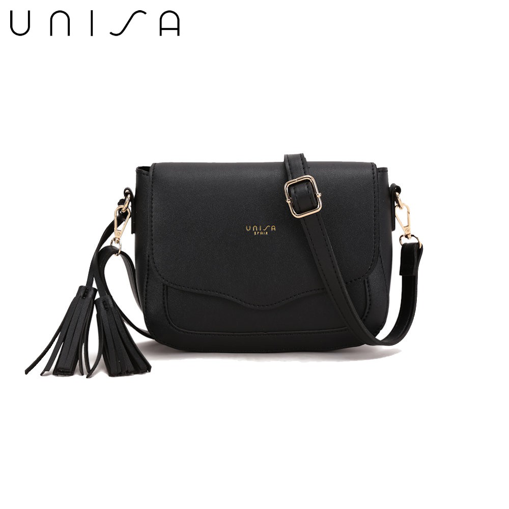 UNISA Faux Leather Sling Bag With Tassel (Black/Blue/Grey/Khaki ...