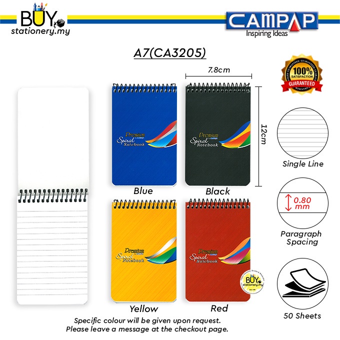 Campap A4 A5 A6 A7 Premium Spiral Notebook 50 page 60gsm - (1s/PCS ...