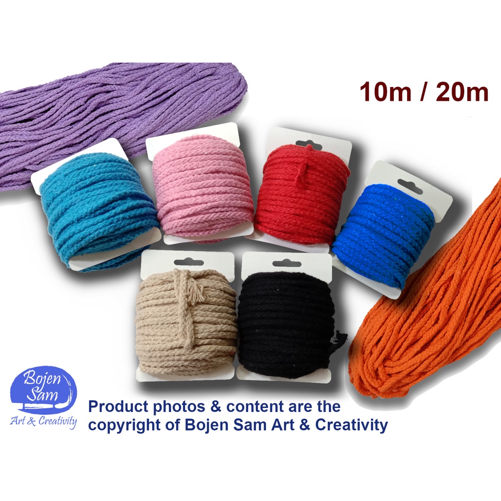 5mm - 10m / 20m Cotton Rope 8-strand Twisted Cord Woven Thread String ...