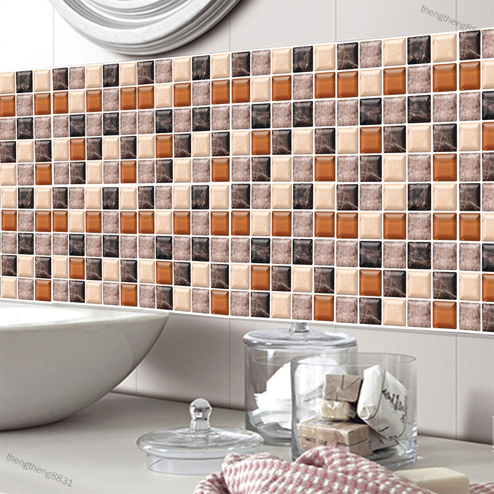 6PCS 3D Mosaic Waterproof Bathroom Kitchen Decoration PVC Tiles Decal ...