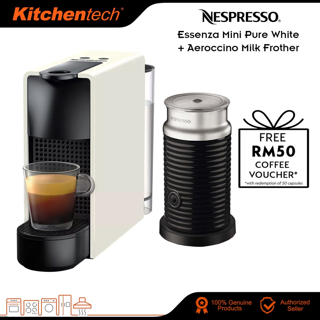 [ BUNDLE SET ] Nespresso A3NC30-ME-WH-NE Essenza Mini Coffee Machine White  C30-ME-WH-NE + Milk Frother AEROCCINO 3