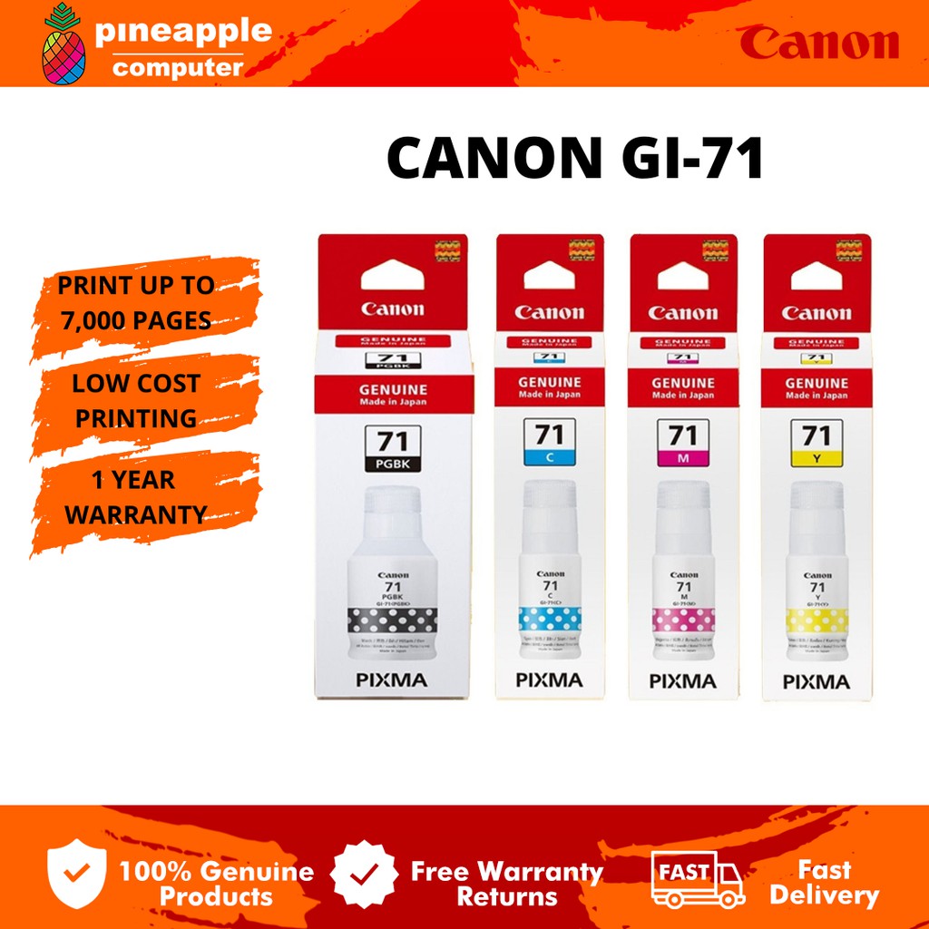 Canon GI-71 Bottle Ink Black Cyan Magenta Yellow (Original) GI71 GI 71 ...
