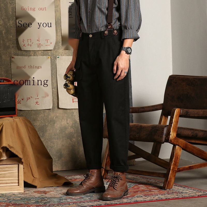 Japanese Retro Overalls Men S Straight Loose Ami Khaki American Casual