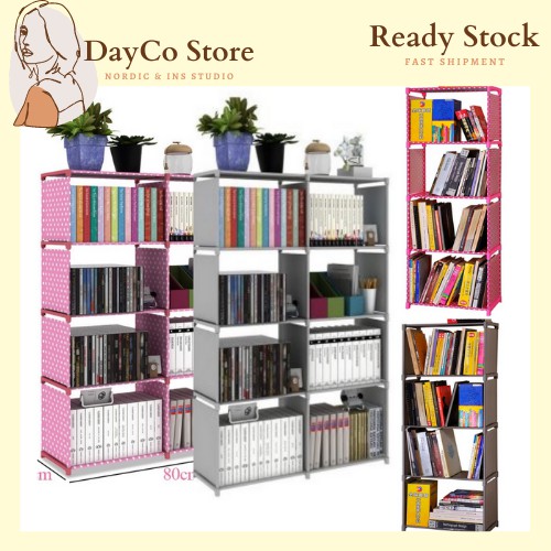 DIY 5 Tiers 4/8 Columns Rak Buku Book Shelf Book Rack Storage Organizer ...