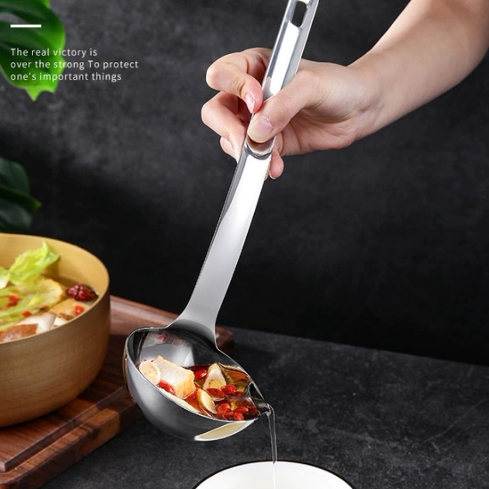 🇲🇾🐻 Kitchen Stainless Steel Oil Filter Spoon Cooking Soup Ladle Long
