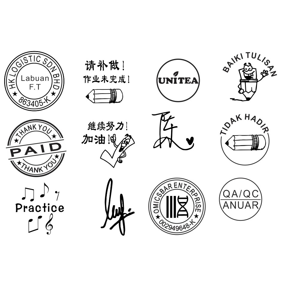 30/36/42mm round Pre ink customised Round Rubber stamp Cop Getah ...