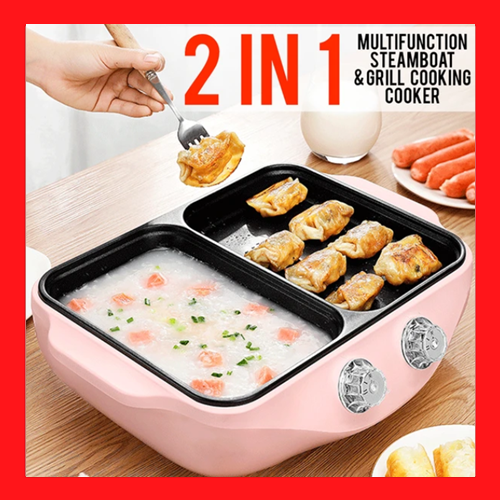 2 IN 1 Steamboat Multifunction Cooking Pot Grill Pan Cooker | Shopee ...
