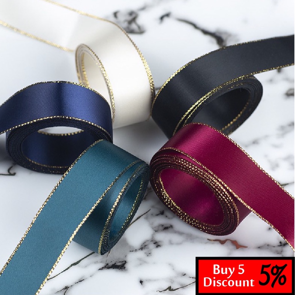 REBEN 2CM (23M) Plain With Gold line Ribbon & (45M) Two Layer side ...